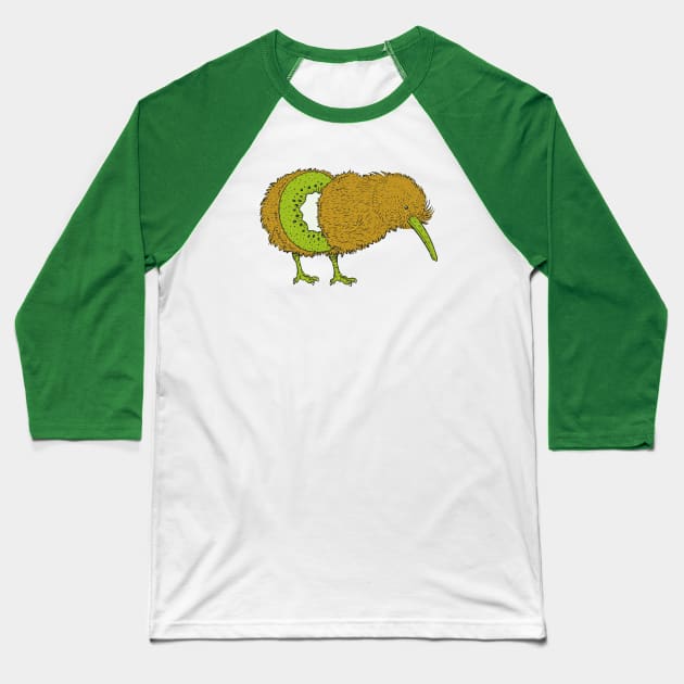 Funny Kiwi Bird Illustration // Kiwi Fruit Kiwi Bird Mashup Baseball T-Shirt by SLAG_Creative